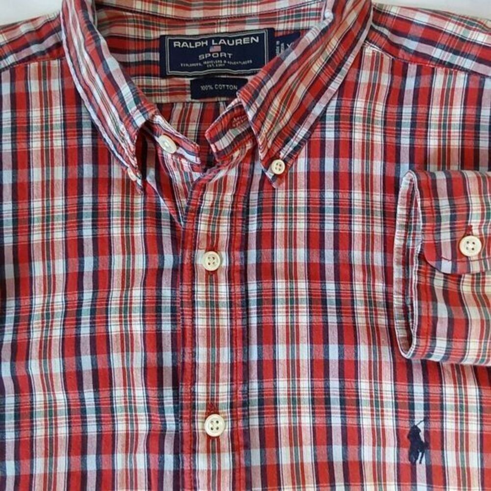Ralph Lauren Sport Mens XL Red Plaid Button Down Long Sleeve Causal Oxford - Picture 2 of 5
